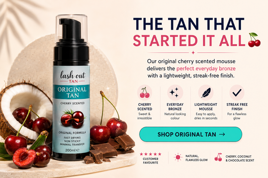 Lash Out Tan Original Formula Self Tanner | Beginner-Friendly, Fast-Drying Fake Tan (Coconut, Cherry, Chocolate & Fragrance-Free)