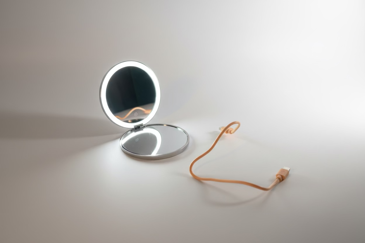 Portable Mini Makeup Mirror with LED Light & Charger