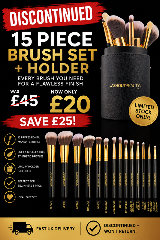Lash Out Beauty 15 Piece Makeup Brush Set & Holder – Discontinued Makeup Brushes | Was £45 Now £20